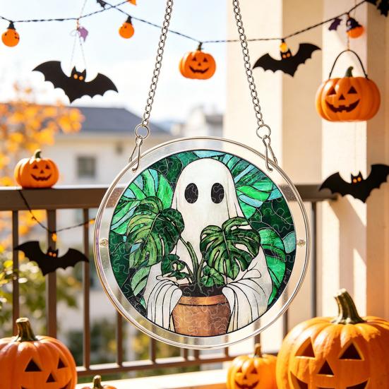 Acrylic Puzzles Suncatcher, Ghost Witch Pumpkin Window Hanging Decor, Halloween Graduation Mother's Day Birthday for Women