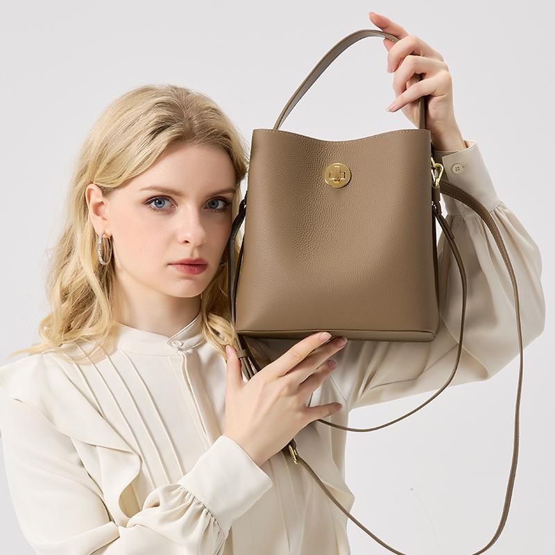 Damen Handtasche aus Vollnarbenleder Damen Große Kapazität Eimer Tasche Rindsleder Echtes Leder Weiche Tragetasche Umhängetasche