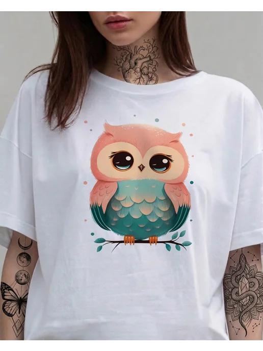 Women’s T-shirt: Owl on a branch (summer print) M