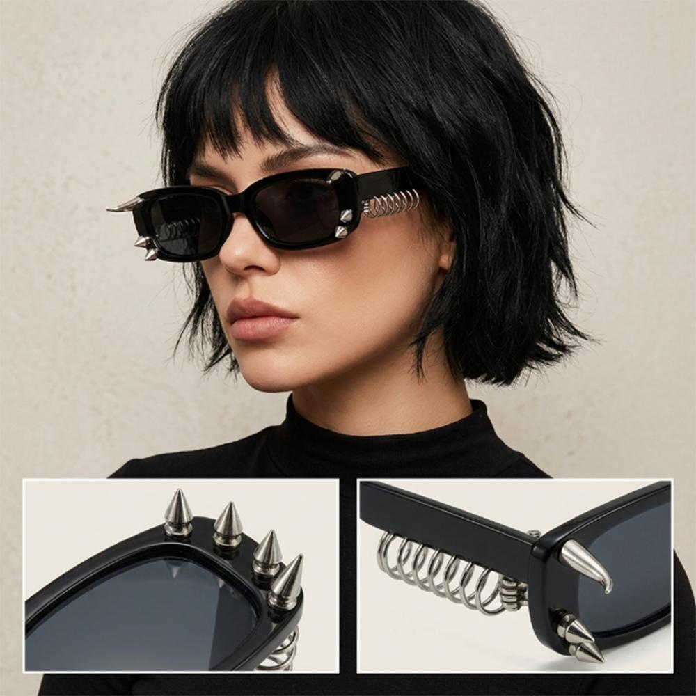 Occhiali da Sole Punk Borchiati Donna Uomo Cyberpunk Quadrati Montatura Piccola Occhiali da Sole Gotici Occhiali Rivettati Hip Hop Streetwear Occhiali da Sole