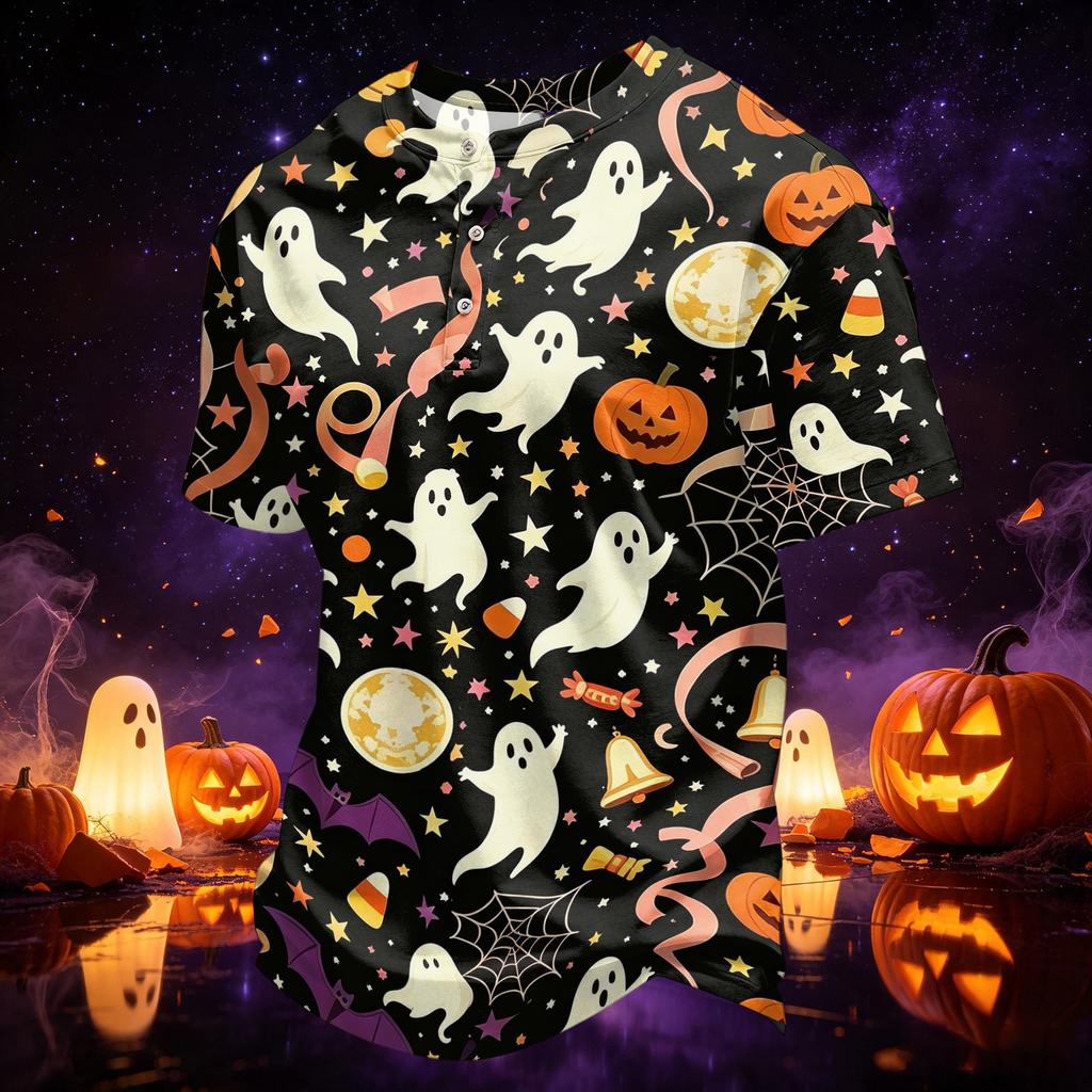 Men's Quick-Dry Halloween T-Shirt with Neck and Short Sleeve