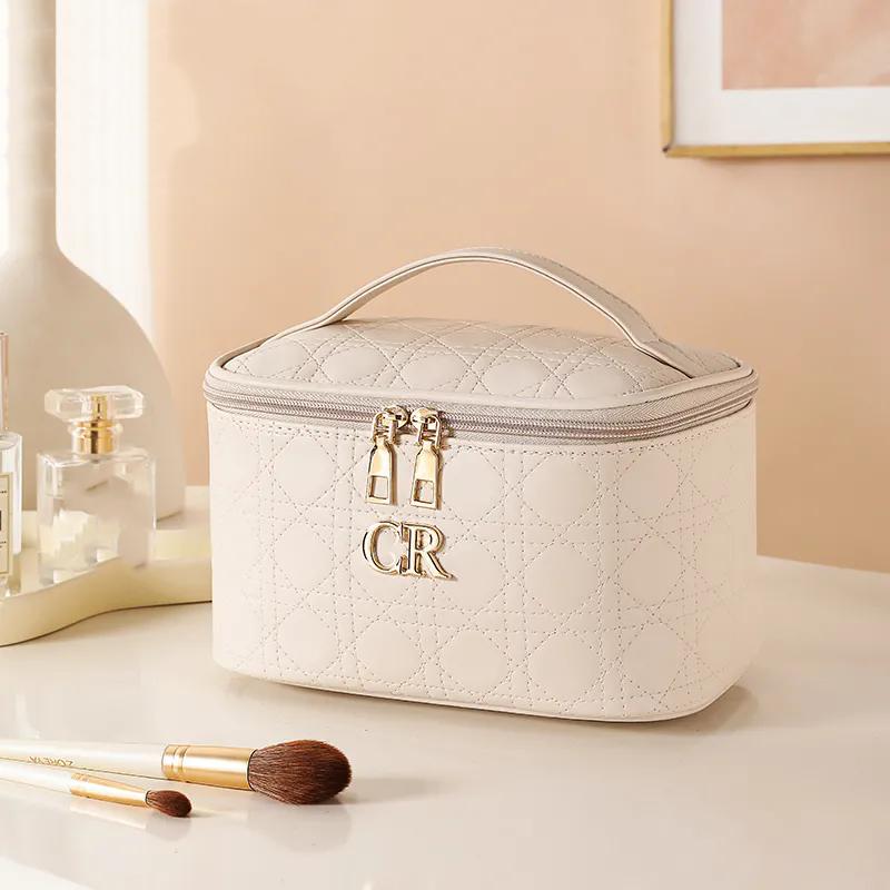 

WTEMPO Однотонный органайзер для косметики Высокоемкие косметички Сумка для хранения Женские косметички Большие Дорожные косметички из искусственной кожи для женщин 1pc белый