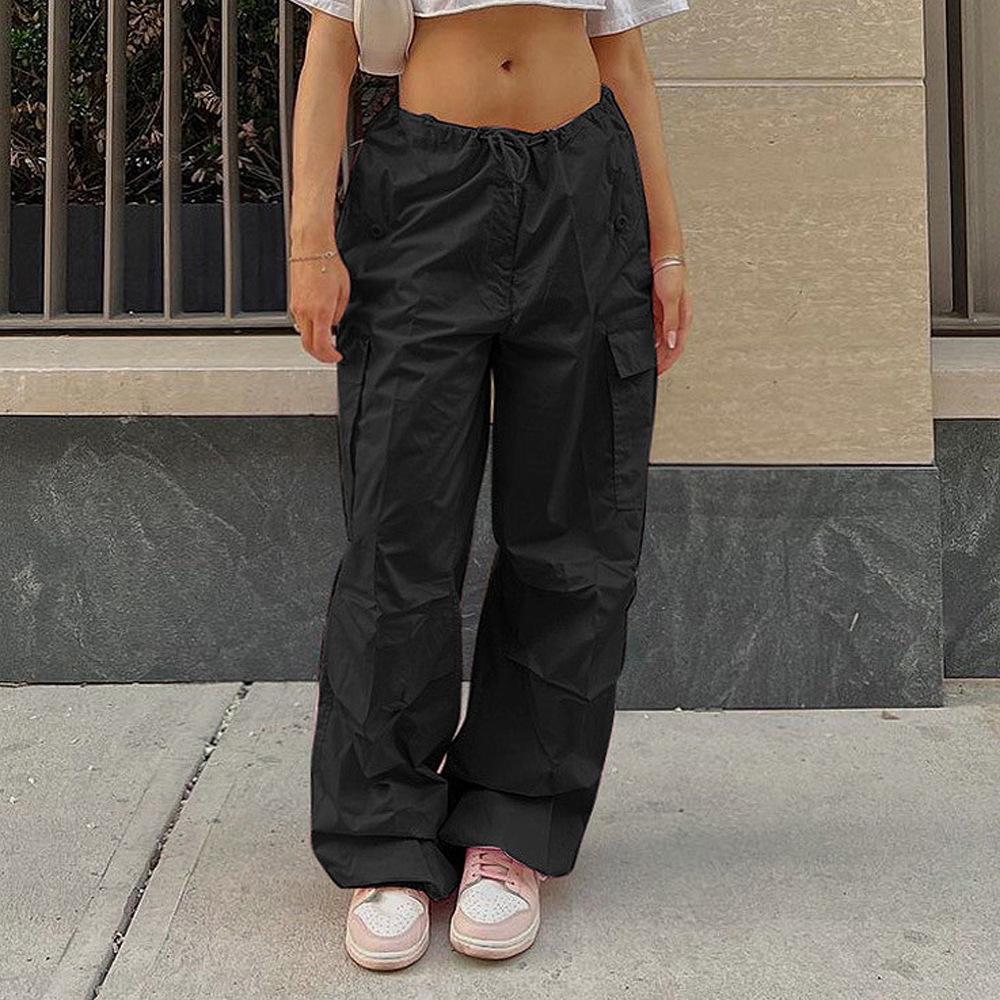 

2023 Women s Street Style Quick-Dry Cargo Pants with Drawstring and Pockets XXXL чёрный