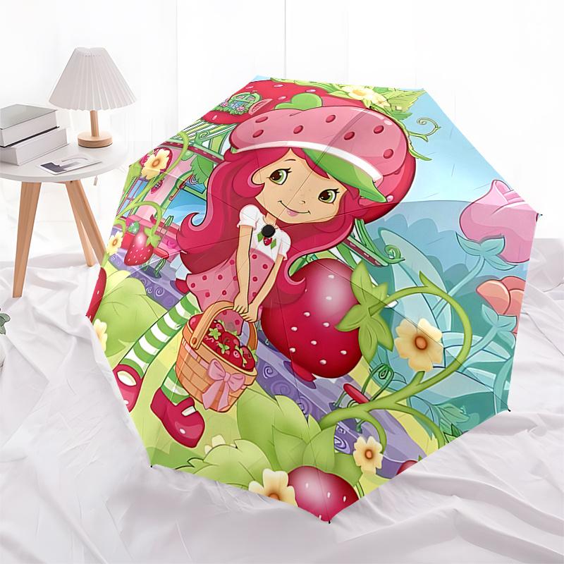 

Strawberry Shortcake Automatic Opening/Closing Umbrella - Foldable Design with 8 Bones, Outdoor Use, Perfect Gift for Fans and Travelers0104