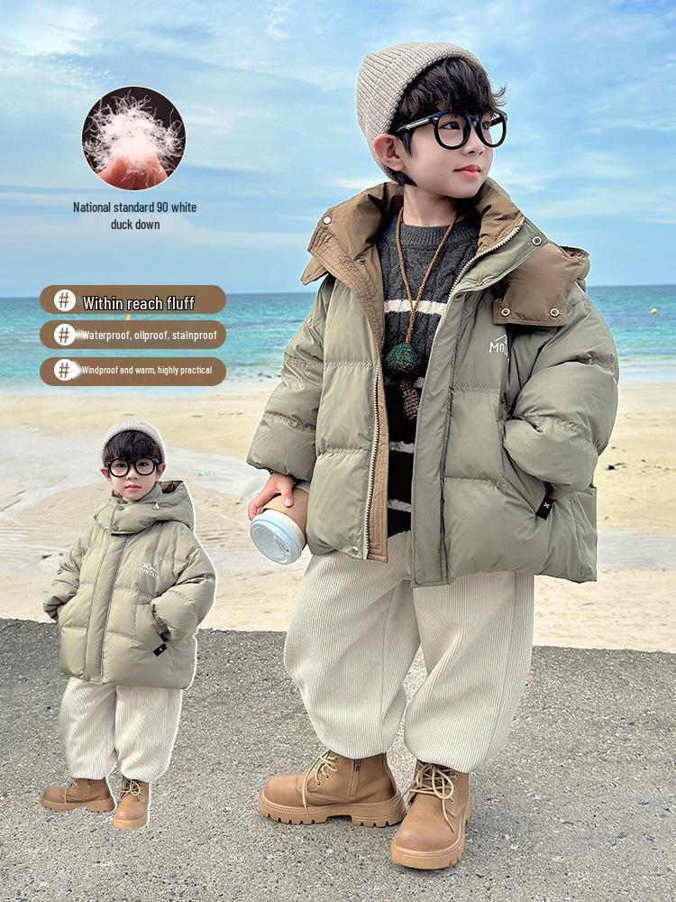 Fairy Tale Boys' Hooded Winter Down Jacket - Thick, High Content 90 White Duck Down