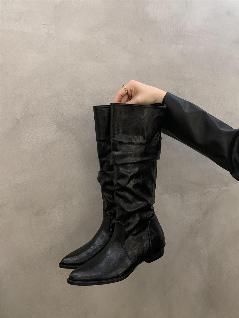 Pointed inner heightening pile boots women's 2025 spring and autumn new small western cowboy boots knight boots long boots