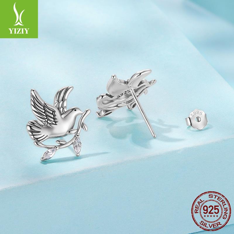 S925 Sterling Silver Peace Dove Stud Earrings, Meaning Peace And Tranquility Hope Creative Stud Earrings