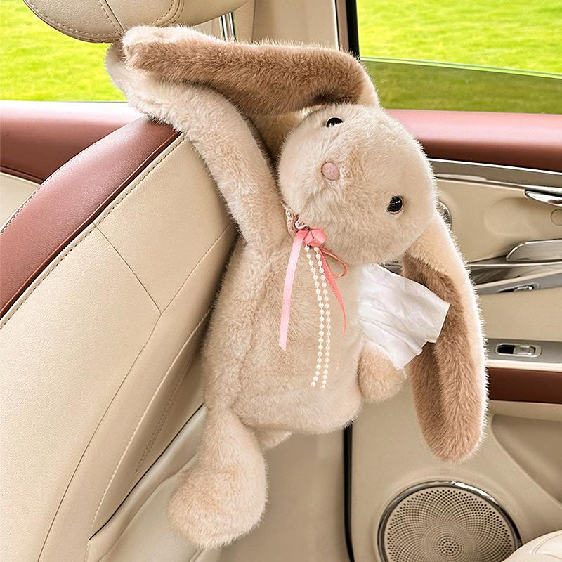 Cute Plush Creative Hanging Car Tissue Box For Women Car Interior Decoration