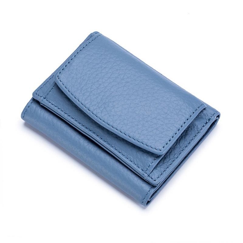 Damen-Geldbörse aus einfarbigem Leder mit kurzer Oberschicht aus Leder mit mehreren Kartentaschen und Schnalle, kleine Geldbörse mit Kartenhalter