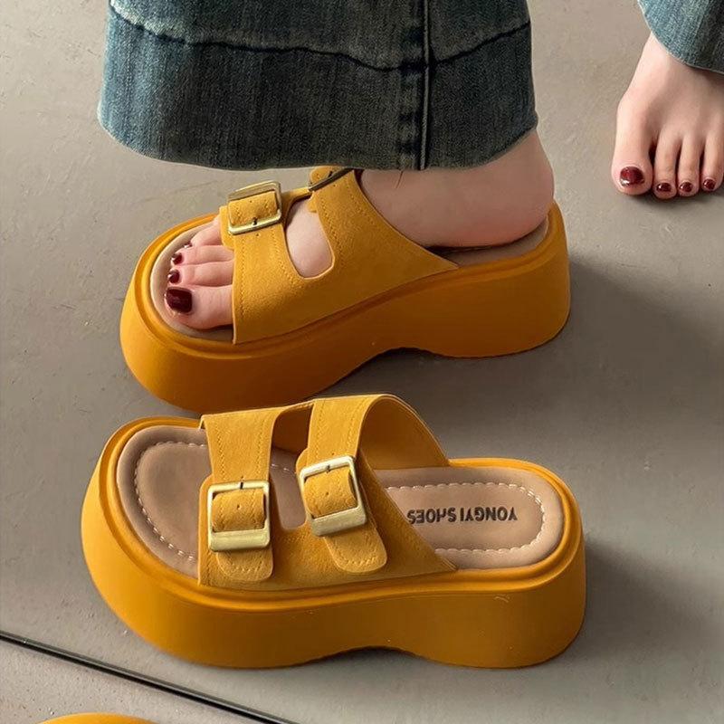 French casual thick-soled cool slippers for women's summer wear, high-end new models, beautiful going out with skirts, H-shaped slippers