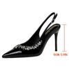 Fashion Women10 cm Rhinestone Women Pumps Sexy high heels Elegant temperament Banquet shoes Patent leather Stilettos Pumps Ladies shoes
