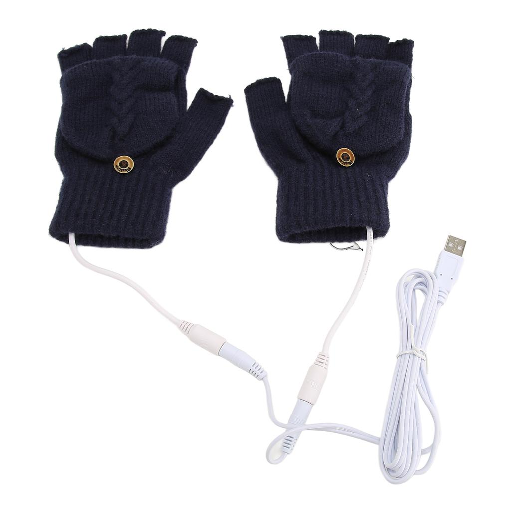 USB Warmer Heated Gloves Flip Half Fingerless Electronic Knitted Hand Gloves for Men Women Winter
