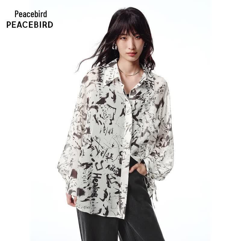 Peacebird Print Loose-Fit Shirt A3CAF2309 L