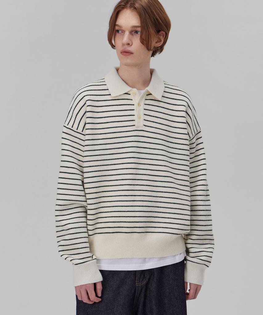 GLW Oversized Striped Collar Knit Soft Touch Ivory