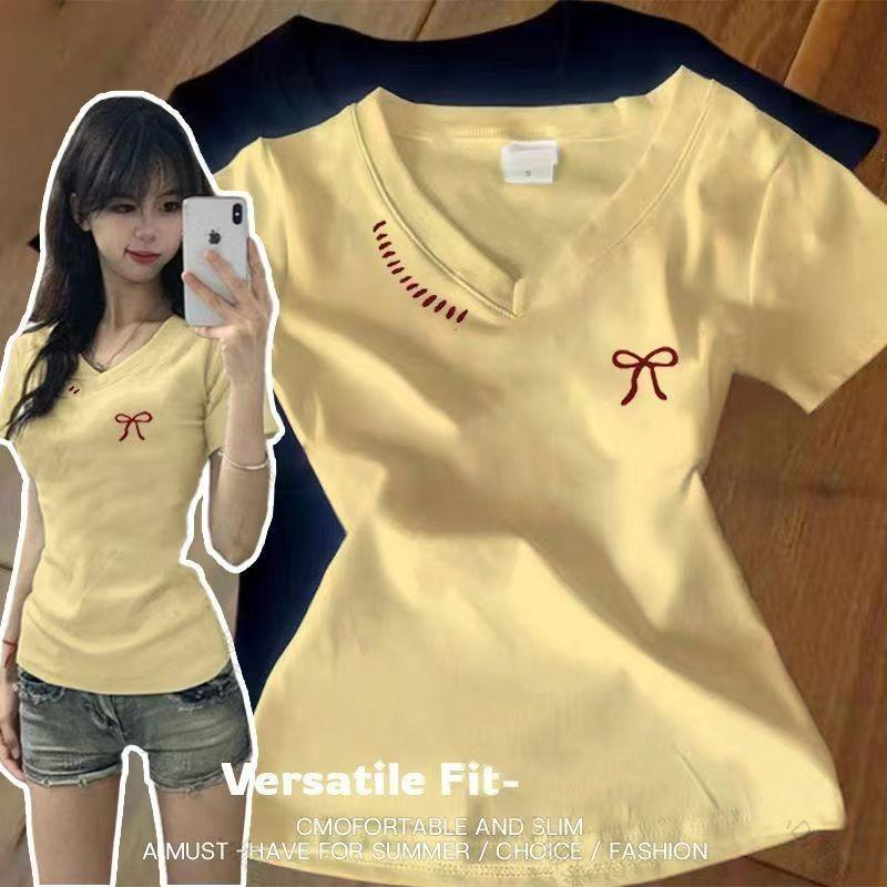 Women s Summer Right Shoulder Bow Print Dopamine Design Top S жёлтый