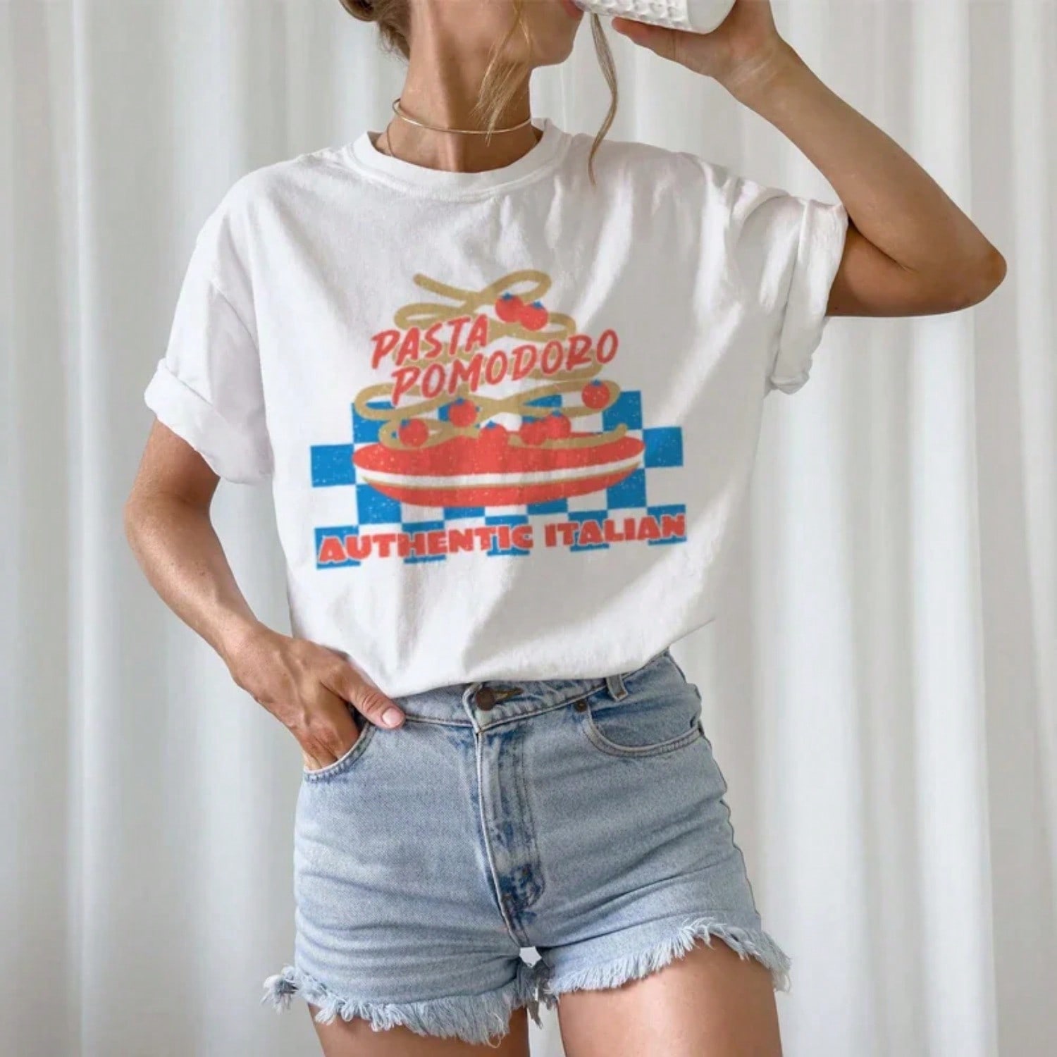 Retro Tomato Pasta Lover Graphic Tees Wounisex Hippie Vintage Italian Food T-Shirt Cute Foodie Shirt Spaghetti Tee Unisex Top Gifts S разноцветный