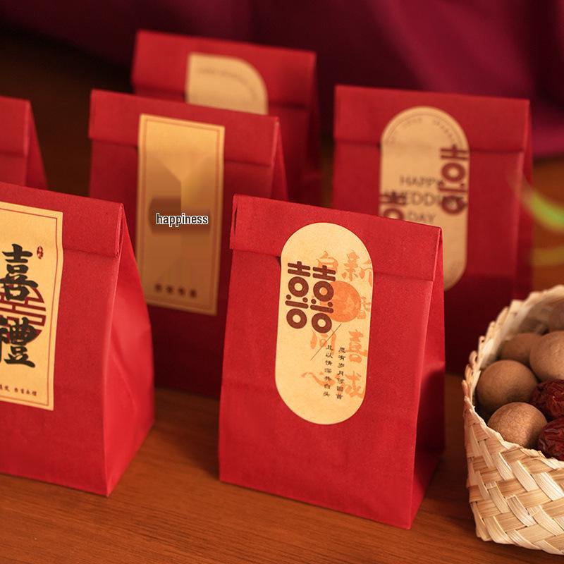 Douyin Chic Candy Gift Box: Retro Chinese Wedding Engagement Red Kraft Bag