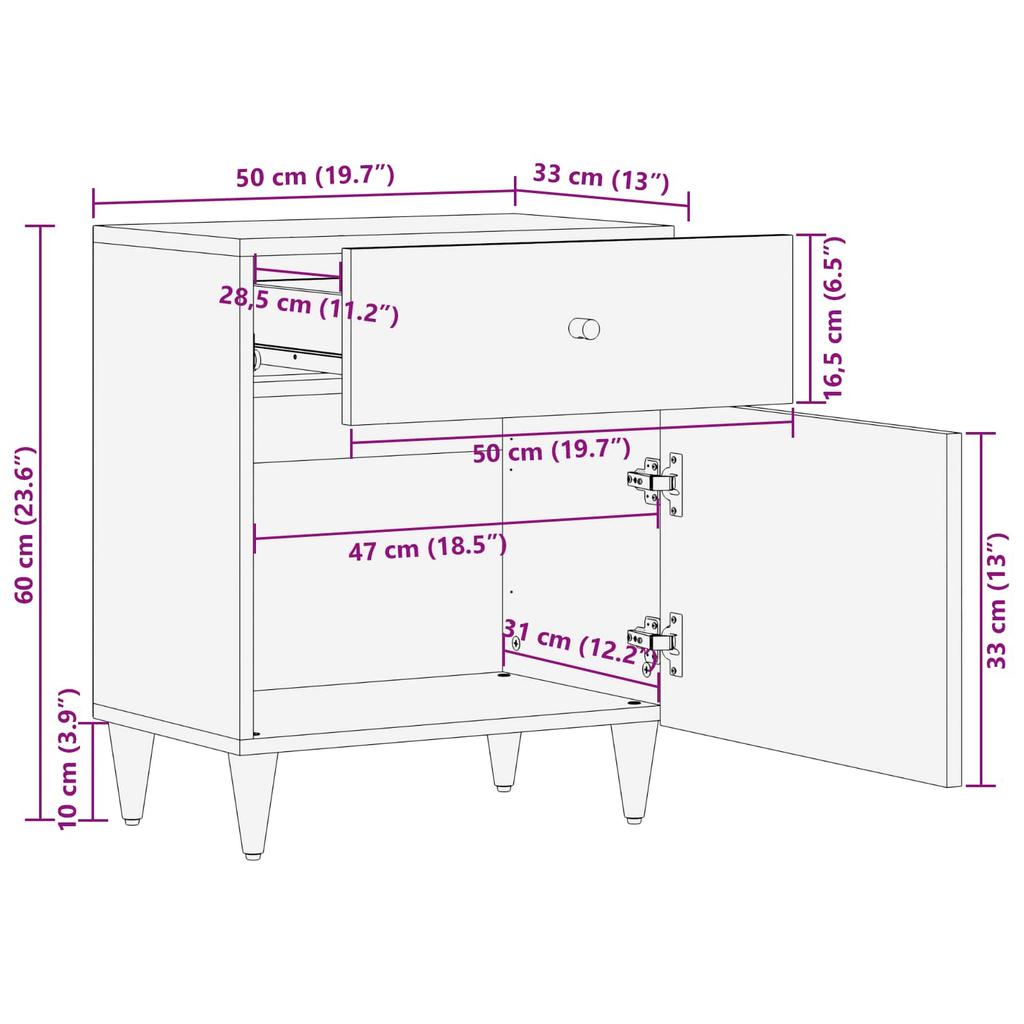 Nightstand Multicolored 50 X 33 X 60 Cm Solid Mango Wood