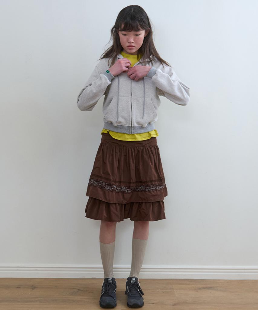 Nokeontencheu 337. Tiered Lace Skirt _ Brown