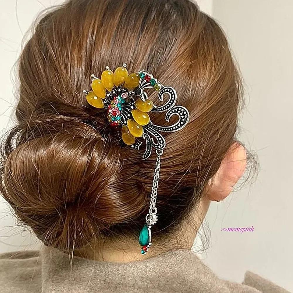 Back hairpin, cubic hair ornament, mother of the bride/groom updo, Hanbok accessory, hairpin pin, jewelry, hairpin, hair clip, back hairpin bnr057 green