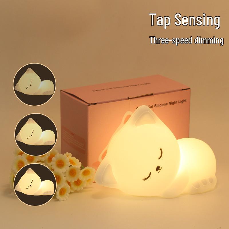 Sleepy Cat Silicone Night Light: Bedside Atmosphere Lamp for Nursing, Mother and Baby, Children's Sleep Companion