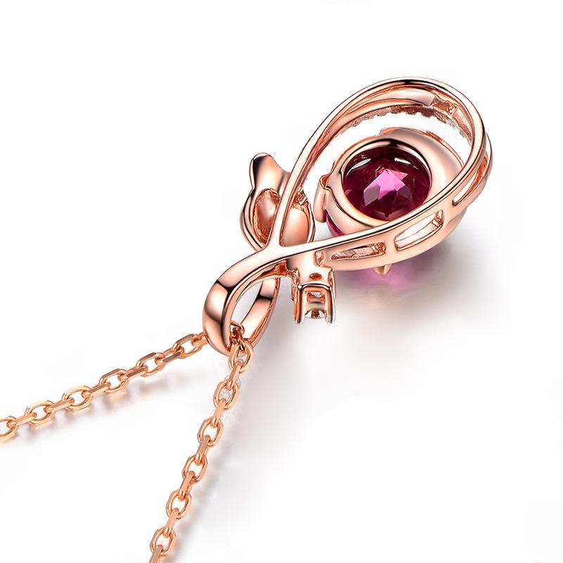 Rose Red Zircon Leaf Pendant with Simulated Tourmaline Gemstone for Women