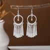 Ethnic Miao Silver Tassel Earrings - Retro Long Dangle Scenic Studs for Women