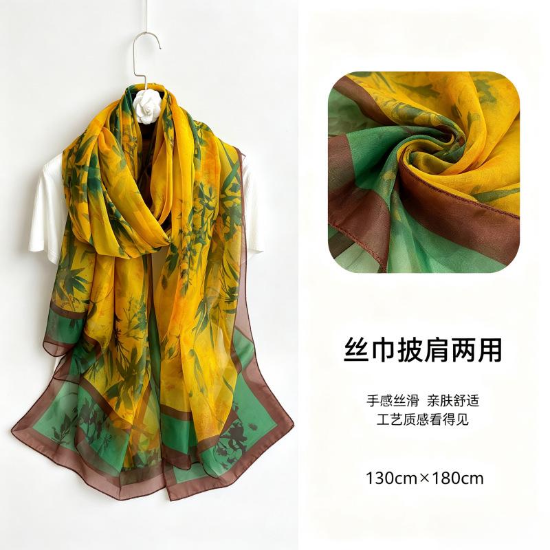 Summer new soft yarn silk scarf large size printed beach scarf rose travel vacation sunscreen scarf spot