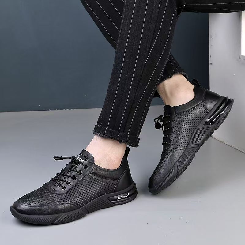 Mens Sandals 2025 Summer New Leather Mesh Breathable Men's Casual Shoes Soft Sole Soft Surface Hollow Casual Mens Shoes