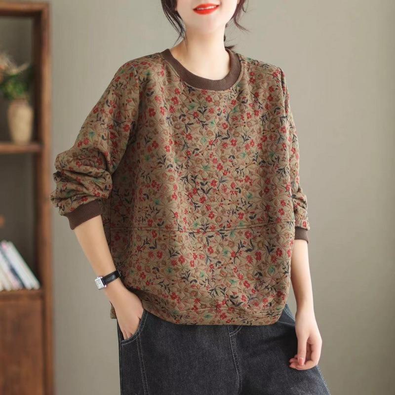 Vintage Ethnic Print Long Sleeve Women S Hoodie Loose Fit Casual Pullover