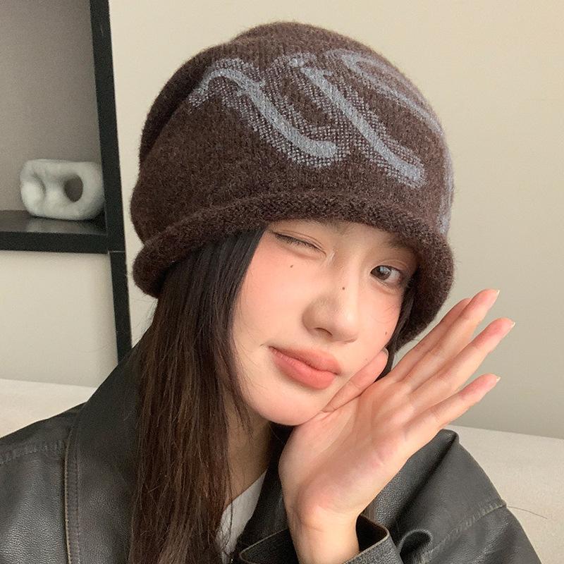 Spring and Autumn Warm Ear Protection Flower Big Head Circumference Knitted Wool Pile Hat Woman