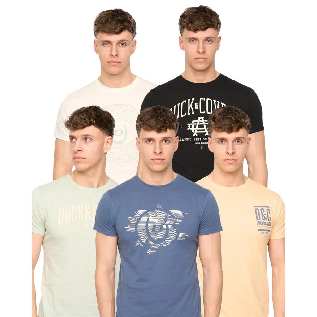 Duck and Cover Mens Haltecks Assorted Designs T-Shirt (Pack of 5)