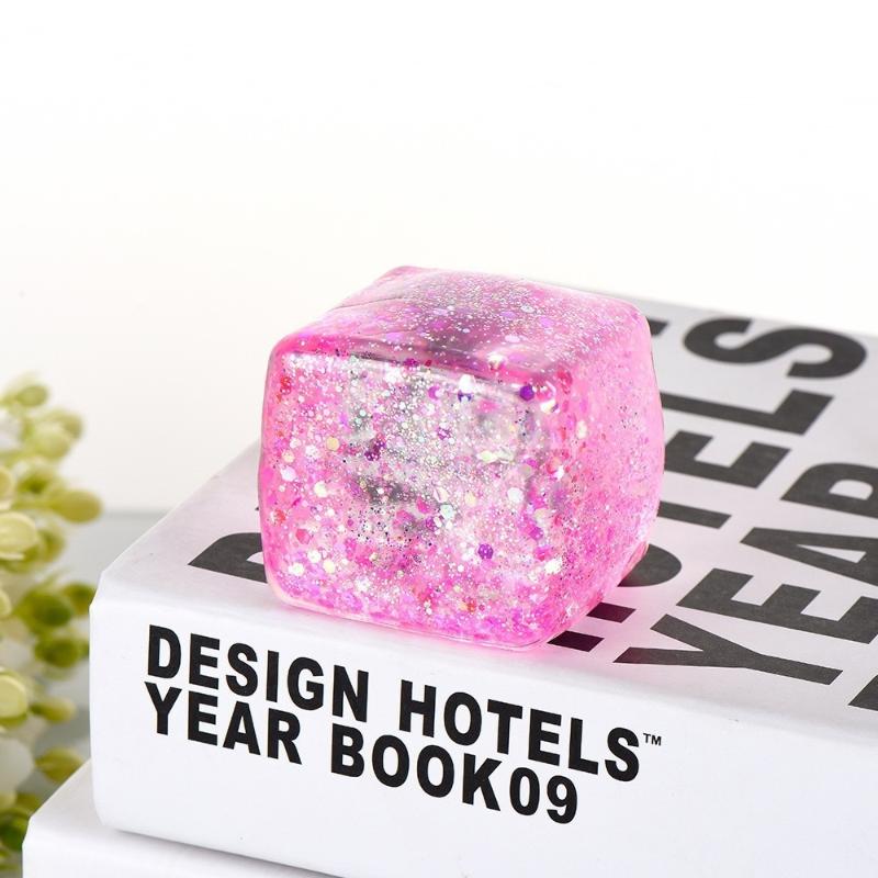 Colorful Sparkle Glitter Ice Cube Fidget Toys Slow Rebound Soft Stress Relief for Adults Anxiety Reduction