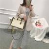 Color Block Milkshake White Khaki Tote Bag Genuine Leather Crossbody Medium Size