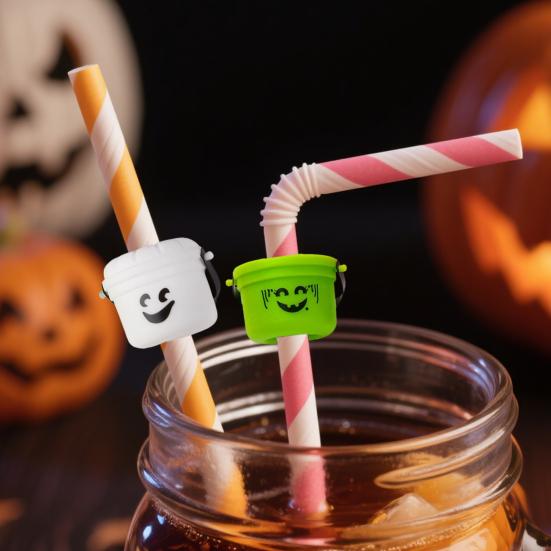 Halloween Pumpkin Bucket Straw Topper Drinking Straw Cap for 30oz & 40oz Tumblers Reusable Straw Lid Cover Spooky Drink Accessory for Parties