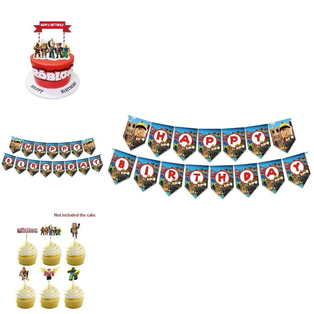 Roblox Geburtstagsfeier Zubehör Set mit lebhaften Banner Luftballons und Kuchenaufsätzen für Kinder