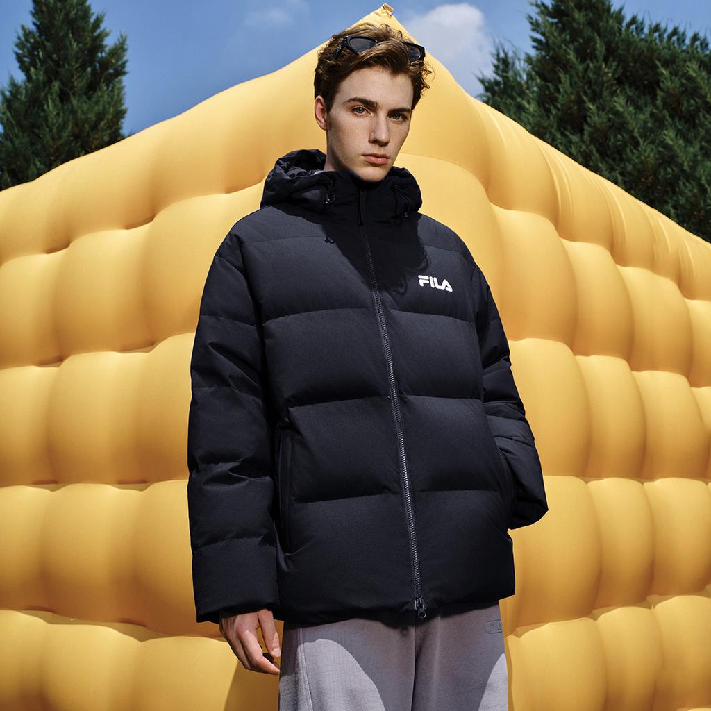 FILA Original RGB Colorful Fashion Simple Retro Classic Casual Versatile Comfortable Warm Hooded Down Jacket Unisex Outerwear F51U549904FBK