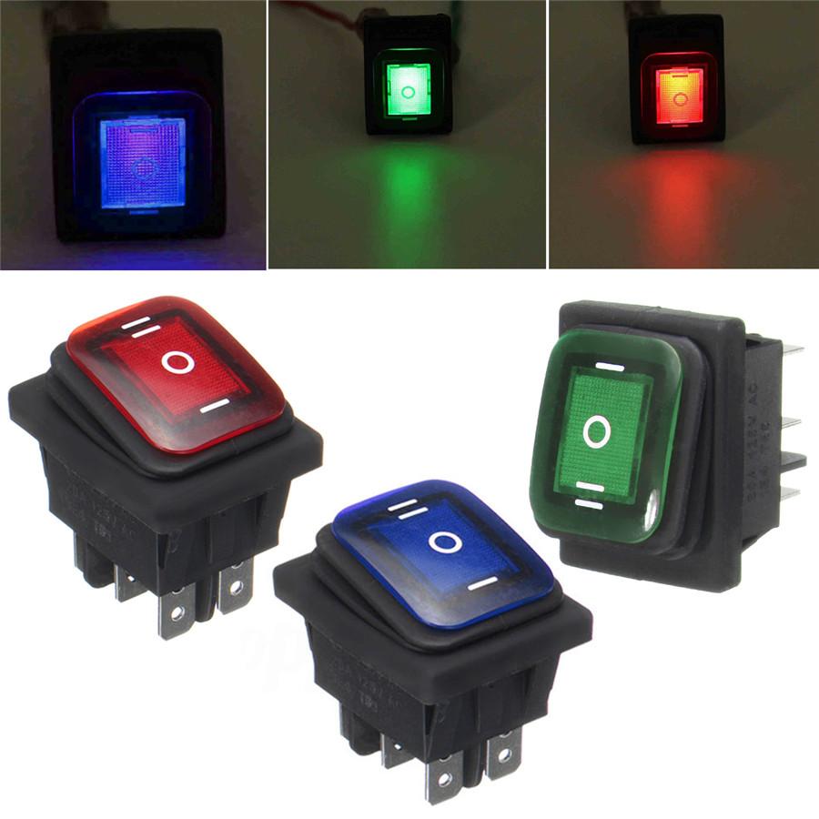 4pcs 3 Position On-Off-On 6Pin DC 12V Waterproof Car Boat LED  Durable Rocker Power Switch With Backlight