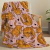 Chunky Knit Glam Cat Patterned Throw Blanket with Hearts Soft Flannel Fleece, Animal Theme, Cozy and Comfortable for Home
