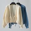 Vintage Autumn Winter Loose V Neck Cardigan Solid Color Long Sleeve Sweater Knitwear Top