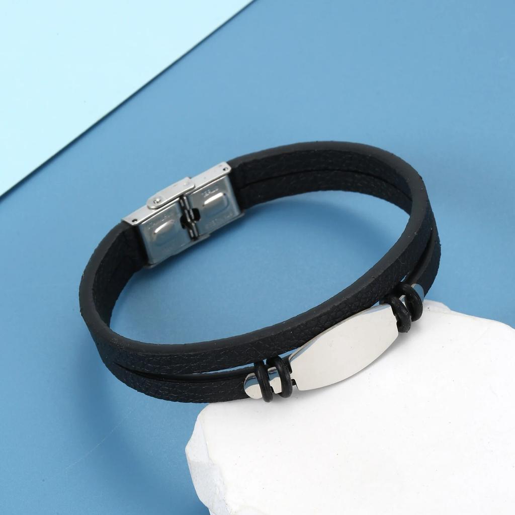 Charm Schmuck Edelstahl Leder Glattarmband Herren