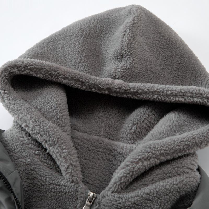 Pánská nadměrná fleecová péřová bunda s kapucí - Trendy volný dvoudílný vzhled