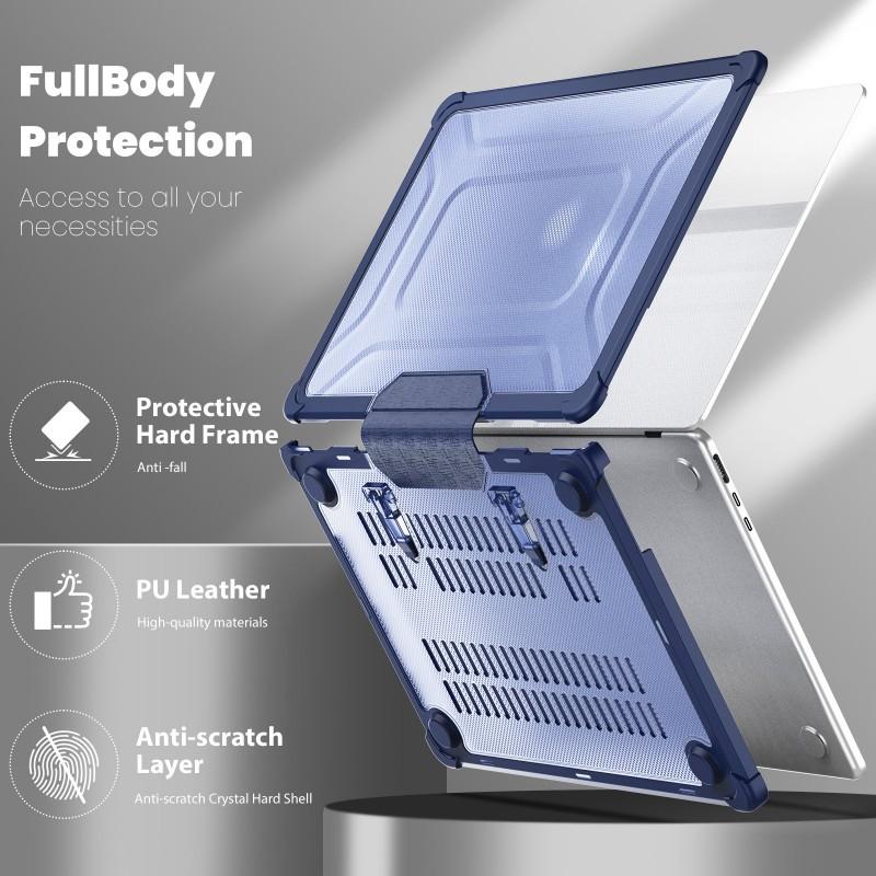 Transparent Protective Case With Cooling Stand MacBook Air 13.6 Inch Anti-Slip Shockproof Shell In Black Blue Purple Pink