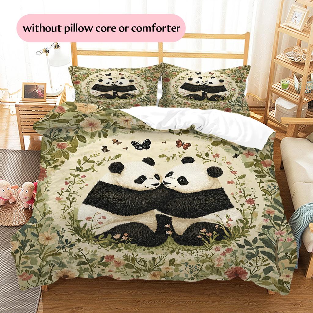 Panda and Grassland Pattern Bedding Home Decoration Birthday Gift (1 * duvet cover + 2 * pillowcase, without core)