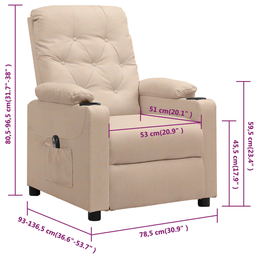 Electric Recliner Chair Cream Fabric