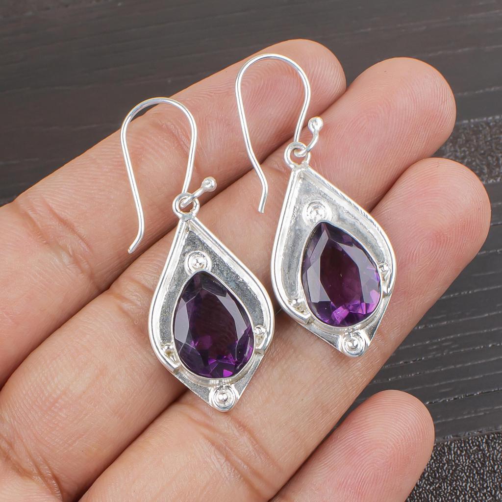 African Amethyst  Earrings, 925 Solid Sterling Silver Gemstone Jewelry, Handmade Earrings, For Thanksgiving