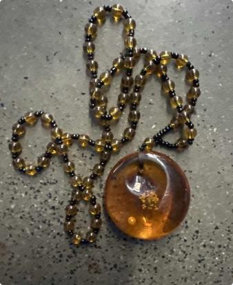 

Resin Teardrop Pendant Long Sweater Necklace with Beaded Strand Handcrafted Imitation Amber Jewelry for Women Men One Size