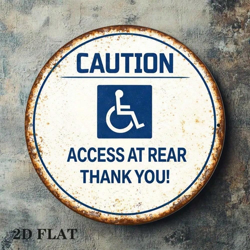 1pc Vintage Round Metal Sign Retro Accessible Pathway Rear Entrance Warning Plaque 2D Flat Door Sign Office Public Commercial Decor