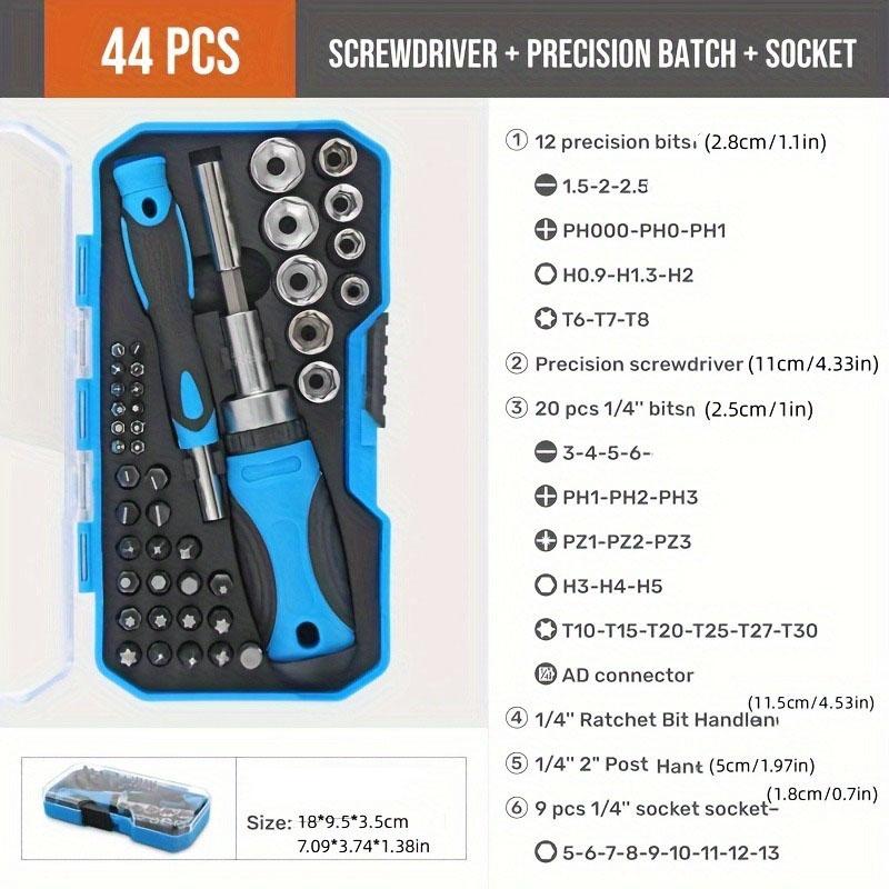 44pcs Multifunctional Ratchet Screwdriver Head Sleeve Set of One-line Cross-plum Domestic Portable Maintenance Tools