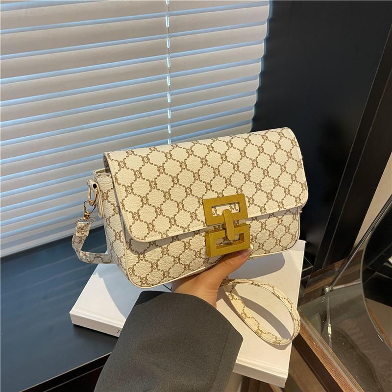 

Summer new retro fashion trend printed versatile texture temperament shoulder messenger bag small square bag білий